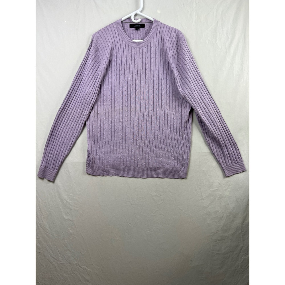 Express Sweater Women XL Silk Cashmere Blend Cable Knit Purple PreppyPullover